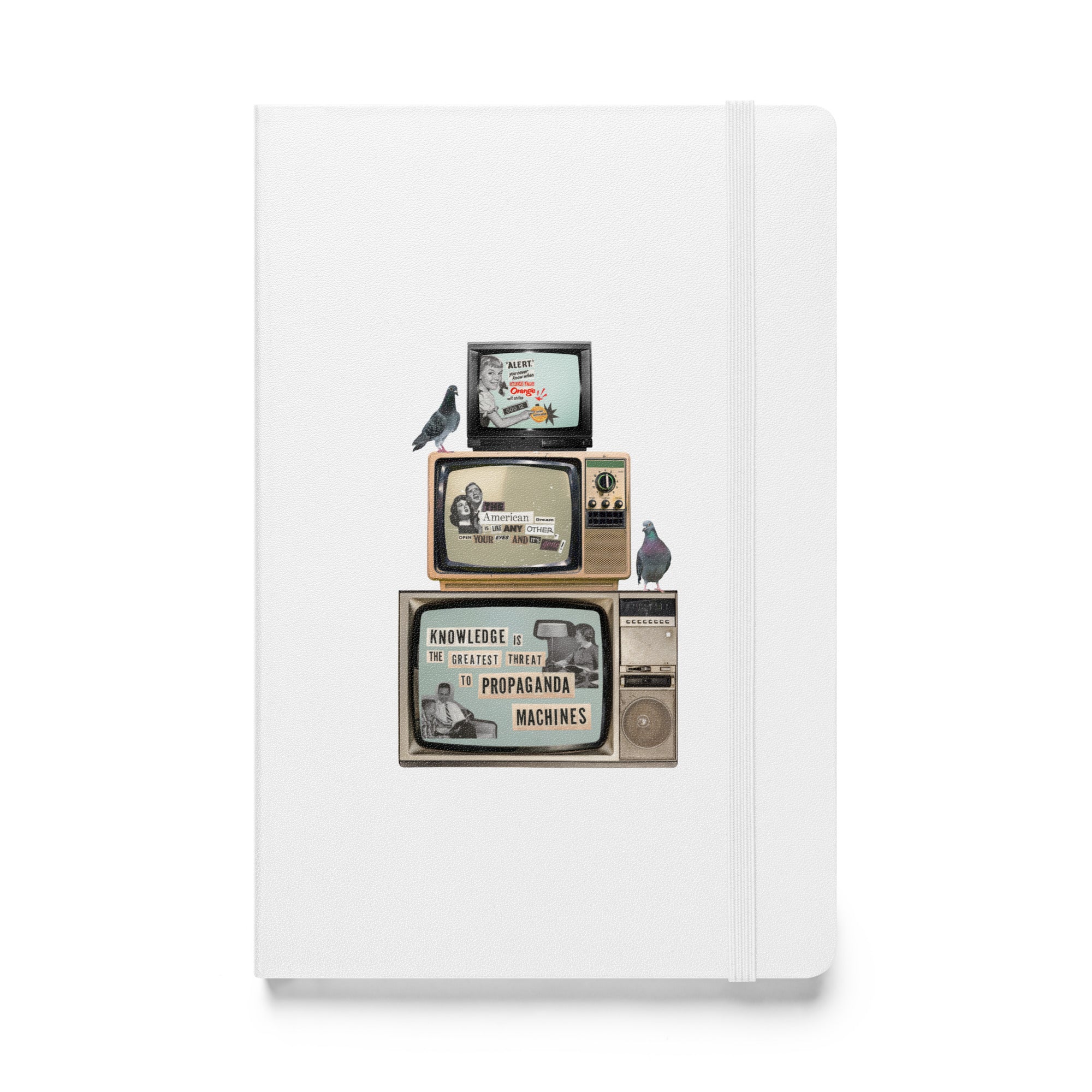 White hardcover bound notebook with Earth to Eve design, front view