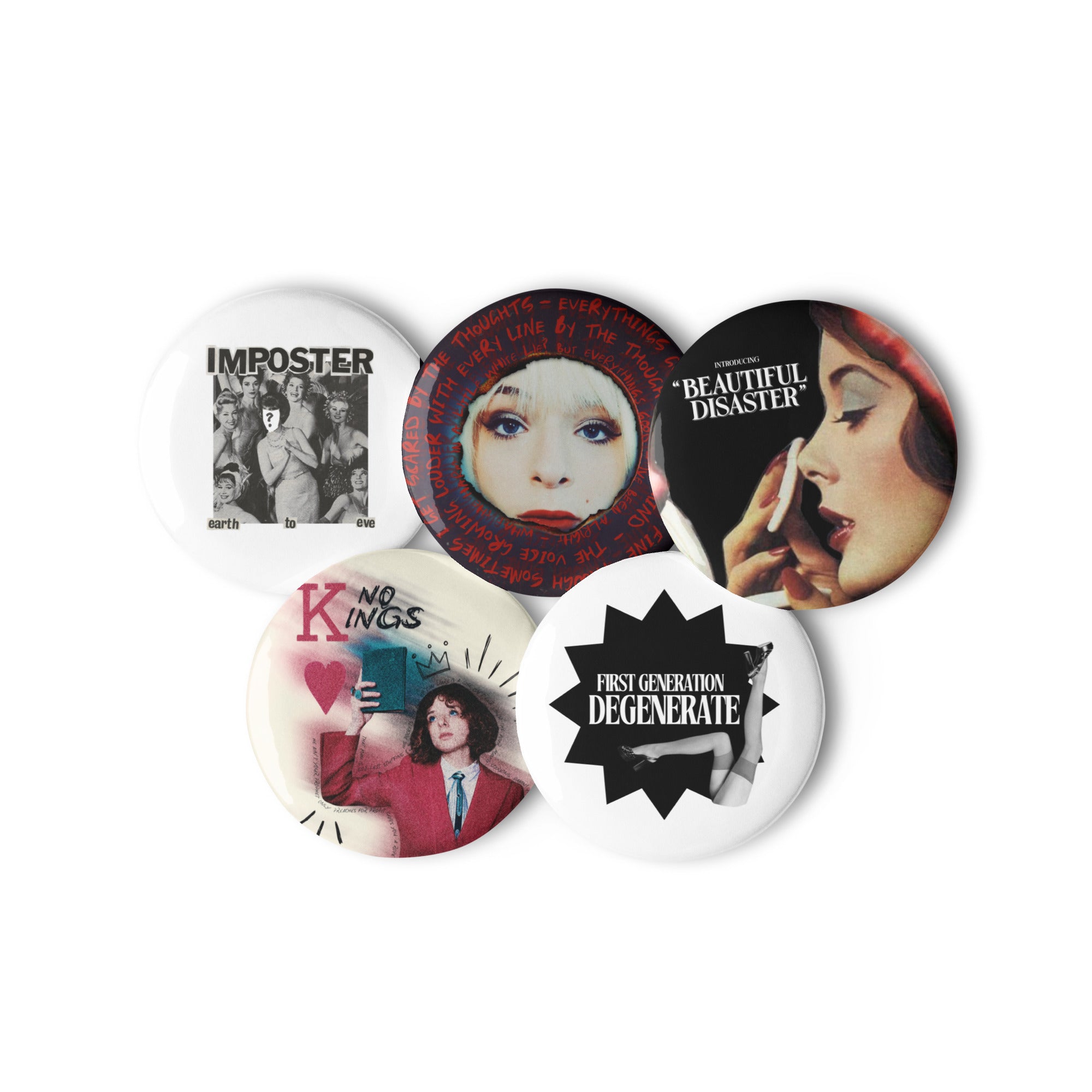 Earth to Eve pin button set — mix and match five at the venue