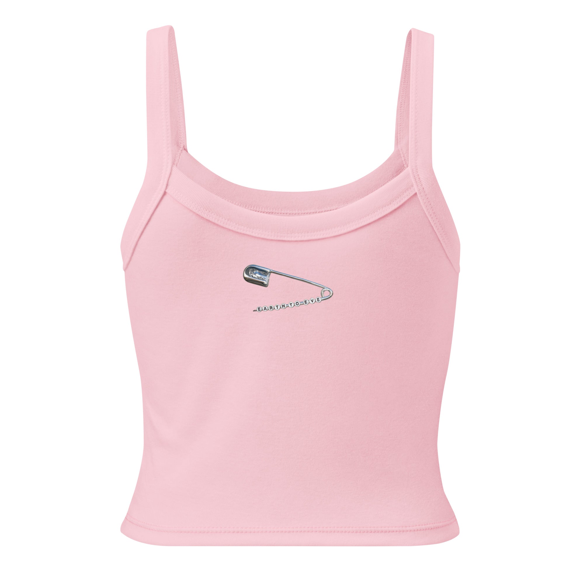 Pink women's micro-rib tank top with Earth to Eve design, back view