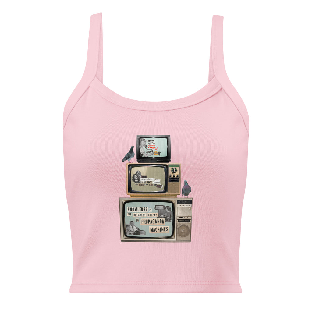 Pink women's micro-rib tank top with Earth to Eve design, front view