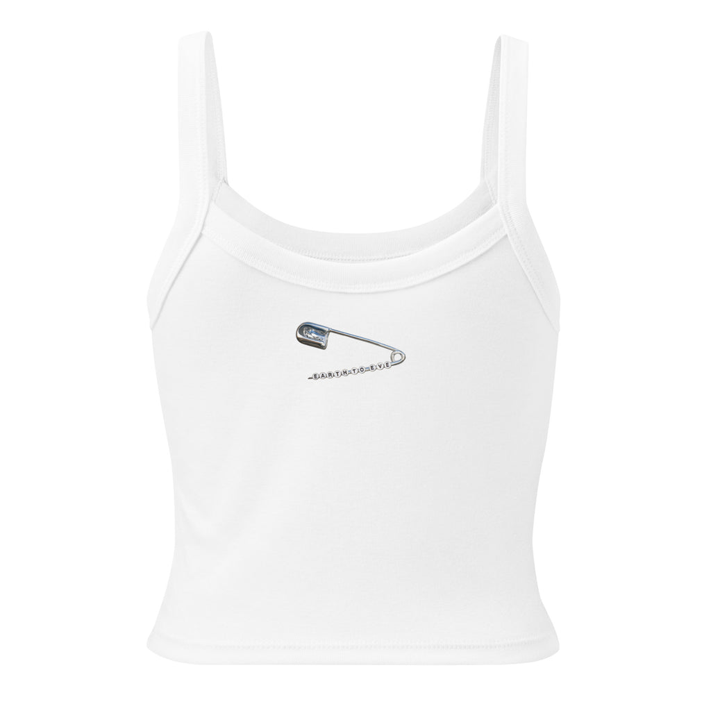 White women's micro-rib tank top with Earth to Eve design, back view