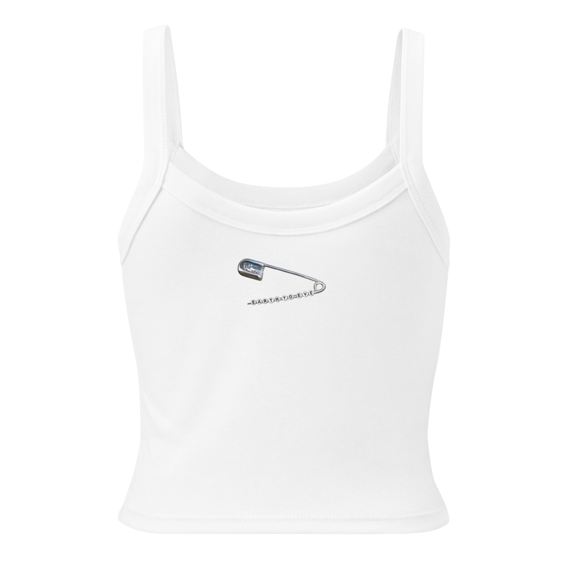 White women's micro-rib tank top with Earth to Eve design, back view