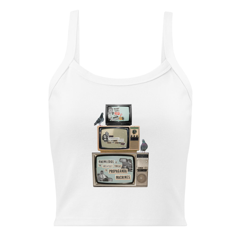 White women's micro-rib tank top with Earth to Eve design, front view